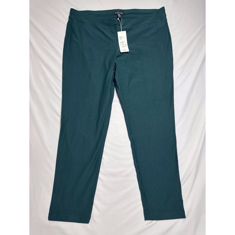 NWT Eileen Fisher Washable Crepe Stretch Slim Capri w/Yoke Green Pants Size L
